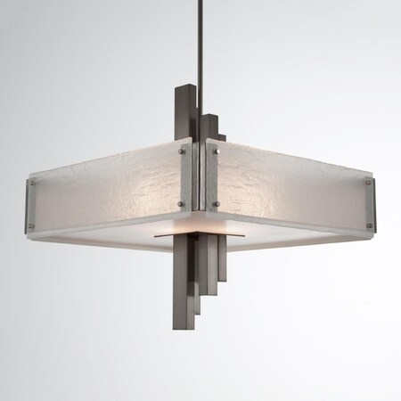 Hammerton Carlyle Chandelier, Square, 4-Light, Gunmetal, Granite Texture Glass - Smoke Shade, 24"W (CHB0033-0A CHB0033-0A-GM-SG-001-E2